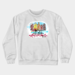 Amsterdam skyline and bicycle Crewneck Sweatshirt